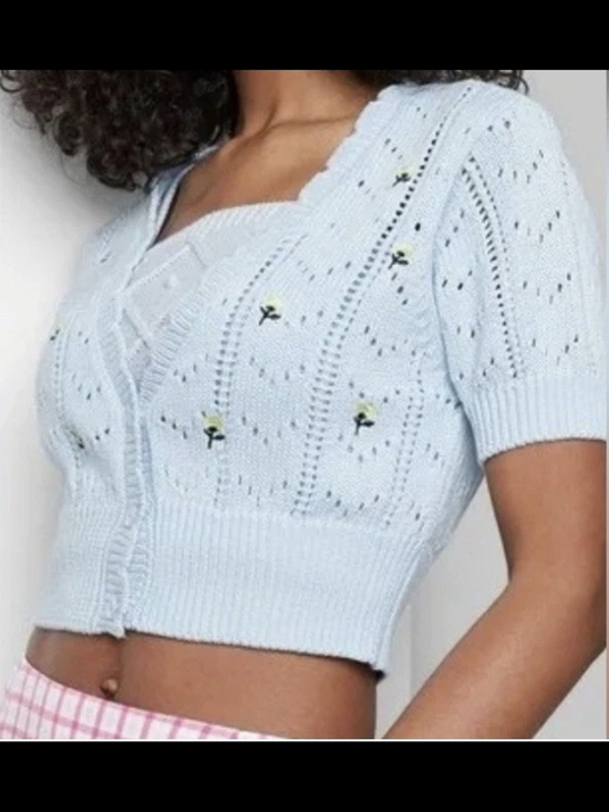 wild fable Sweaters - Wild Fable Light Blje Open-Knit Short Cardigan